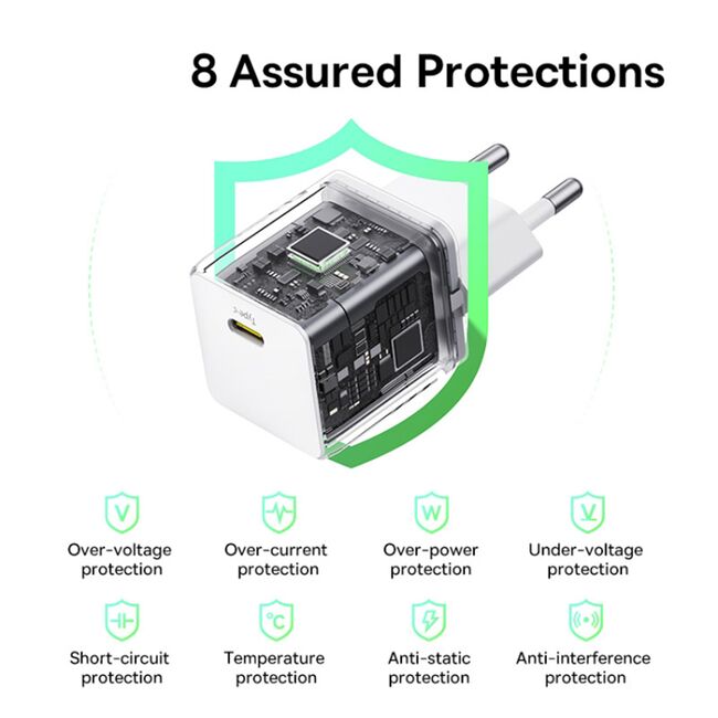 Incarcator priza Baseus - wall charger palm (p10111605213-01) - fast charger, cu cablu type-c la type-c, 30w, 5v/3.0a, 1m - moon white