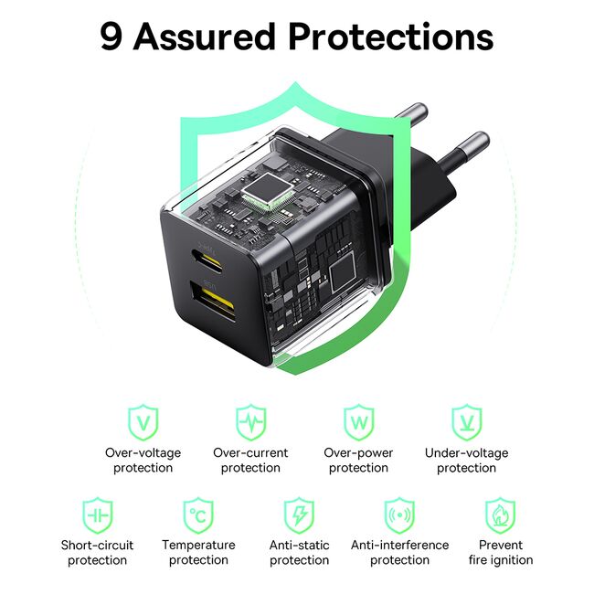 Incarcator priza Baseus - wall charger palm (p10111608113-00) - 2 in 1 fast charger, usb, type-c, 20w, 5v/3a - cluster black