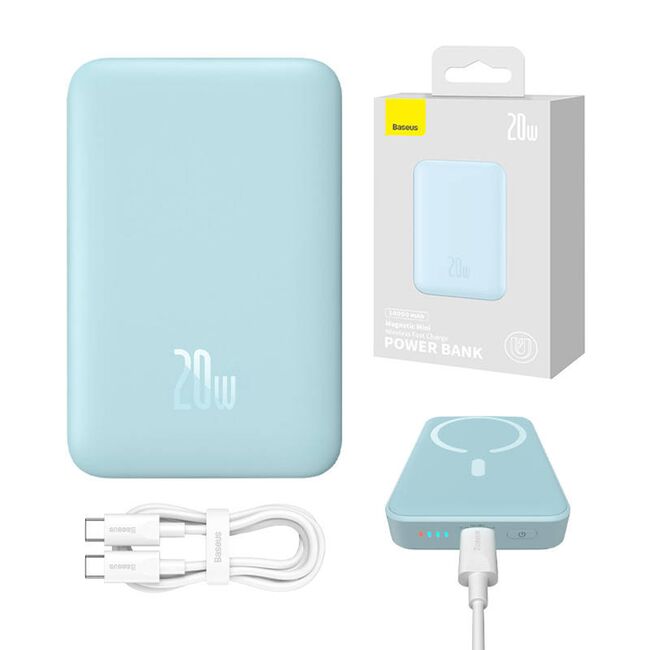 Baterie externa Baseus - power bank magnetic mini (ppcx110103) - usb-c, magsafe, 10000mah, 20w, with cable type-c, 3a, 30cm - bleu