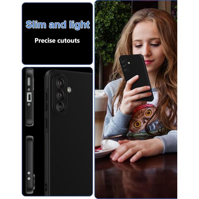 Husa pentru Samsung Galaxy A56 Liquid Silicone, subțire, captusita cu microfibra, anti amprentă, protectie cameră foto - negru