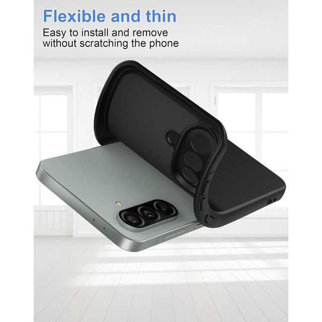 Husa pentru Samsung Galaxy A56 Liquid Silicone, subțire, captusita cu microfibra, anti amprentă, protectie cameră foto - negru