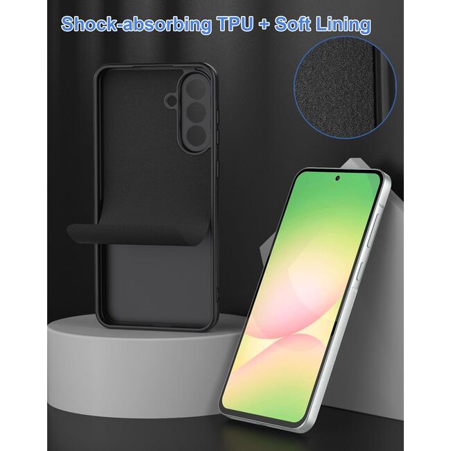Husa pentru Samsung Galaxy A56 Liquid Silicone, subțire, captusita cu microfibra, anti amprentă, protectie cameră foto - negru