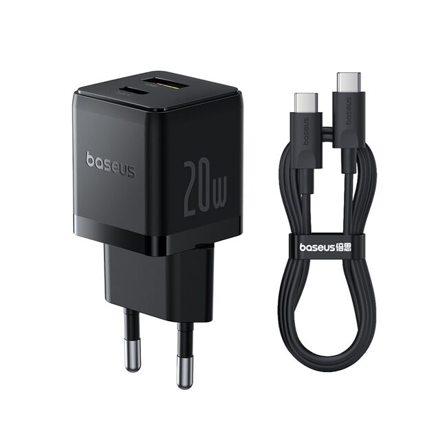 Incarcator priza Baseus - wall charger palm (p10111608113-01) - 2 in 1 fast charger, usb, usb-c, cu cablu USB type-c, 20w, 1m - cluster black