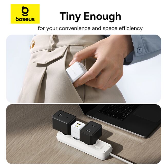 Incarcator priza Baseus - wall charger palm (p10111608213-01) - 2 in 1 fast charger, usb, usb-c, cablu USB type-c 1m, 20W - moon white