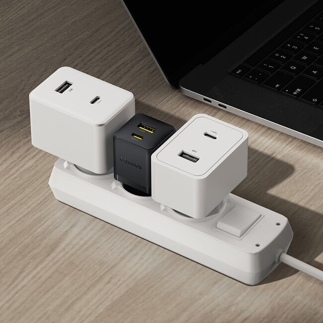 Incarcator priza Baseus - wall charger palm (p10111608213-01) - 2 in 1 fast charger, usb, usb-c, cablu USB type-c 1m, 20W - moon white