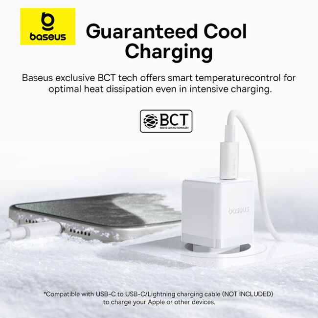 Incarcator priza Baseus - wall charger palm (p10111608213-01) - 2 in 1 fast charger, usb, usb-c, cablu USB type-c 1m, 20W - moon white