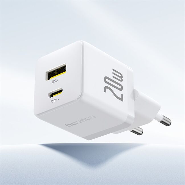 Incarcator priza Baseus - wall charger palm (p10111608213-01) - 2 in 1 fast charger, usb, usb-c, cablu USB type-c 1m, 20W - moon white
