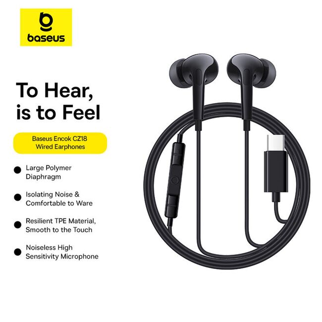 Casti Baseus - wired earphones encok cz18 (a00170100213-z1) - type-c, 20hz-20khz - moon white
