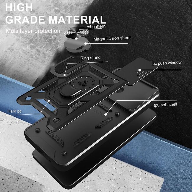 Husa pentru  Honor X8c Ring Armor Kickstand Tough Rugged Cover cu protectie camera, Albastru