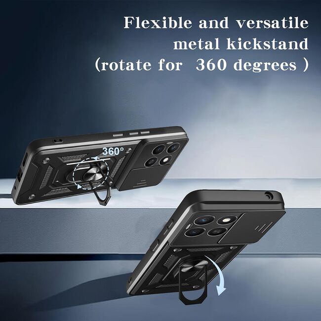 Husa pentru  Honor X8c Ring Armor Kickstand Tough Rugged Cover cu protectie camera, Albastru