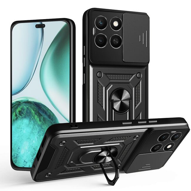 Husa pentru  Honor X8c Ring Armor Kickstand Tough Rugged Cover cu protectie camera, Negru