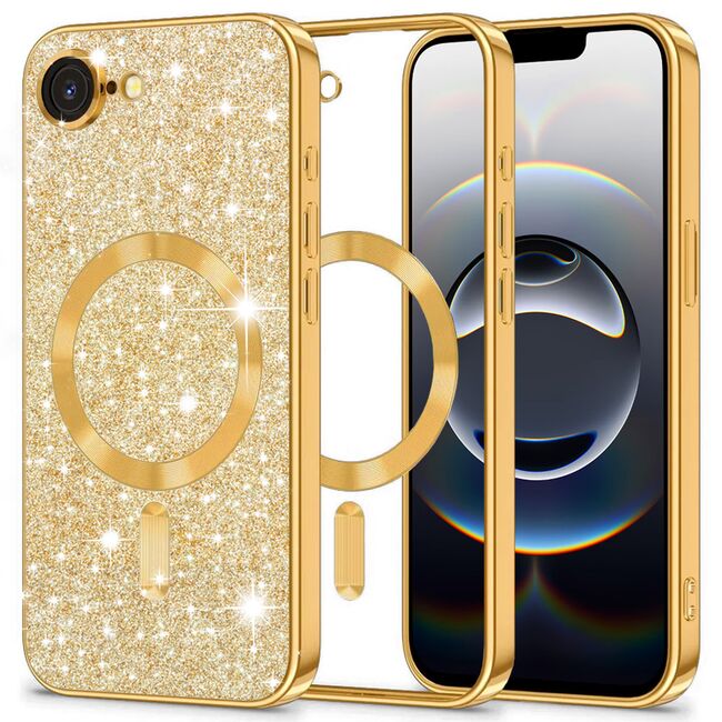 Husa pentru  iPhone 16e cu MagSafe Sparkle Glare Detachable Layer, cu protectie lentile - Auriu