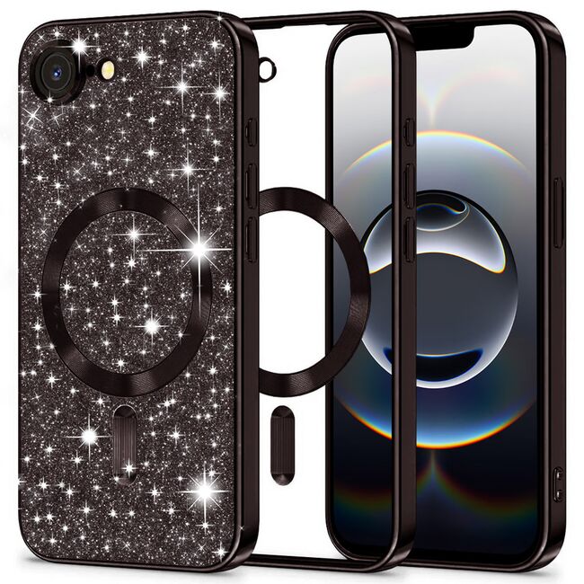 Husa pentru  iPhone 16e cu MagSafe Sparkle Glare Detachable Layer, cu protectie lentile - Negru