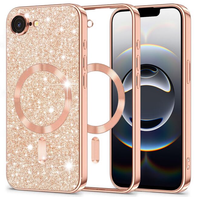 Husa pentru  iPhone 16e cu MagSafe Sparkle Glare Detachable Layer, cu protectie lentile - Roz