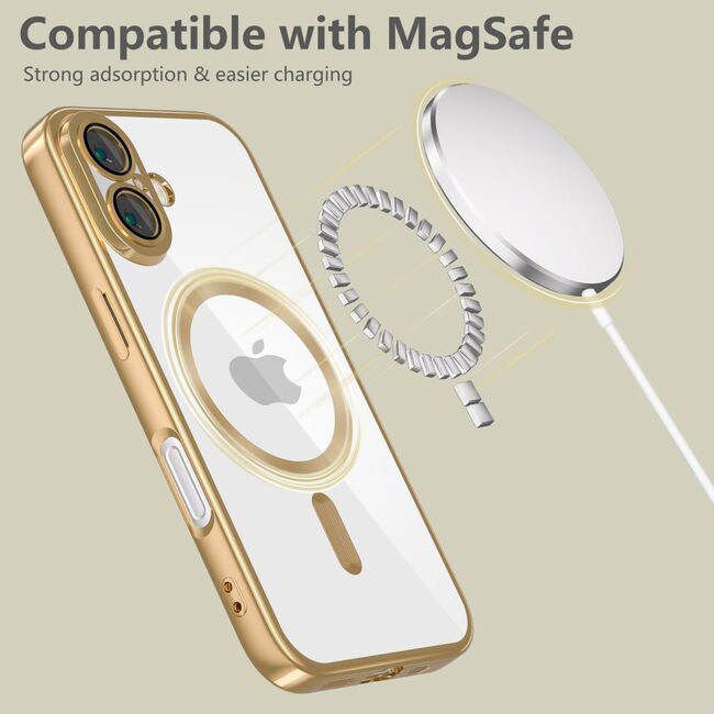 Husa pentru  iPhone 16e cu MagSafe si protectie pentru lentile anti-shock 1.5 mm transparent - Auriu