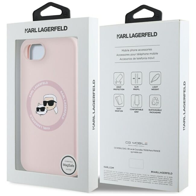 Husa premium pentru  iPhone 16e Karl Lagerfeld compatibila Magsafe - Roz