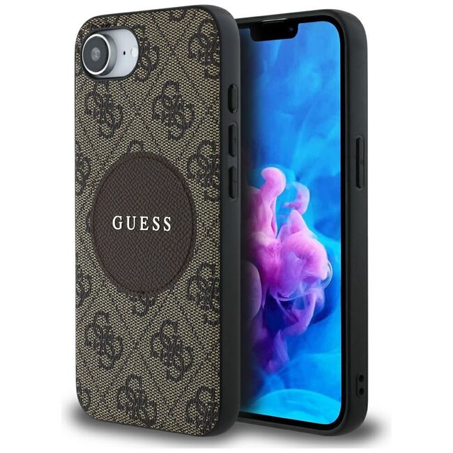 Husa premium pentru  iPhone 16e compatibila MagSafe Guess Luxury Series - Maro carbune