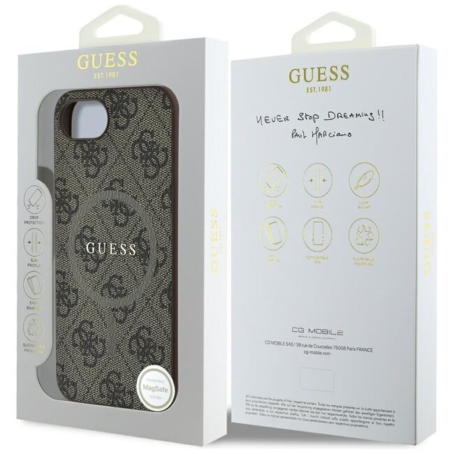 Husa premium pentru  iPhone 16e compatibila MagSafe Guess Luxury Series - Maro inchis