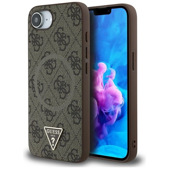 Husa premium pentru  iPhone 16e compatibila MagSafe Guess Luxury Series - Maro
