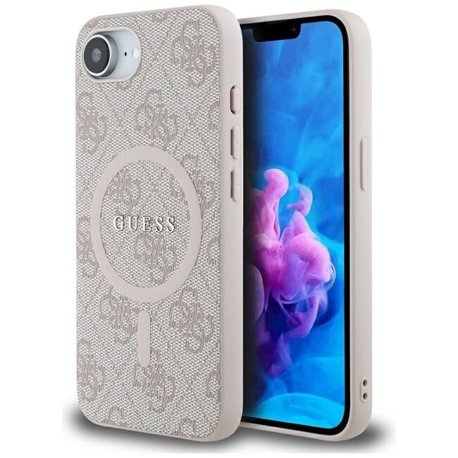 Husa premium pentru  iPhone 16e compatibila MagSafe Guess Luxury Series - Roz neon