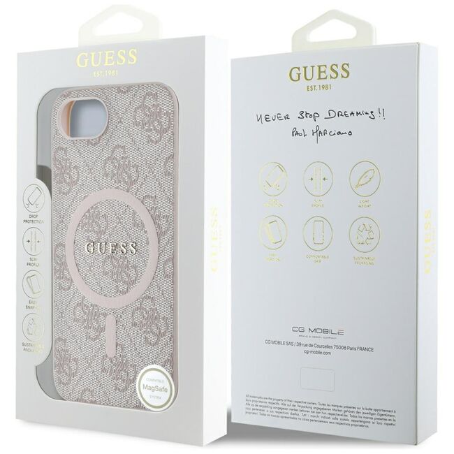Husa premium pentru  iPhone 16e compatibila MagSafe Guess Luxury Series - Roz neon
