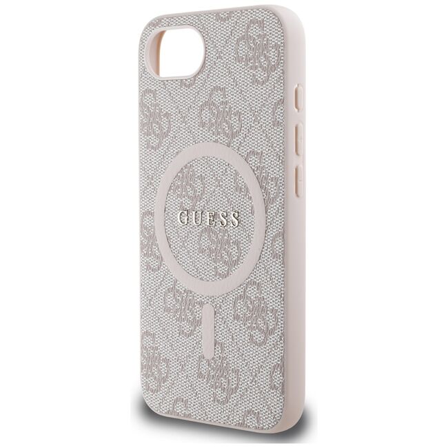 Husa premium pentru  iPhone 16e compatibila MagSafe Guess Luxury Series - Roz neon