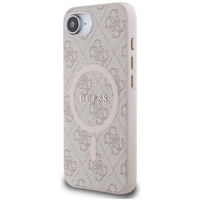 Husa premium pentru  iPhone 16e compatibila MagSafe Guess Luxury Series - Roz neon