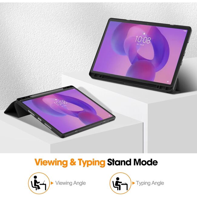Husa pentru Lenovo Idea Tab Pro 12.7 inch cu functie wake-up/sleep si compartiment pentru stylus, tip stand - negru