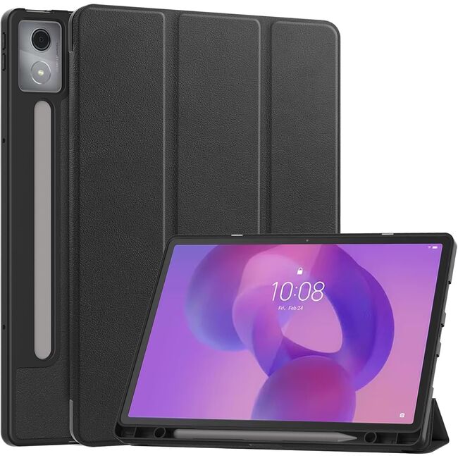 Husa pentru Lenovo Idea Tab Pro 12.7 inch cu functie wake-up/sleep si compartiment pentru stylus, tip stand - negru