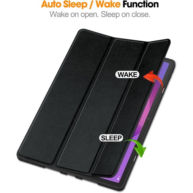 Husa pentru Lenovo Idea Tab Pro 12.7 inch cu functie wake-up/sleep si compartiment pentru stylus, tip stand - negru