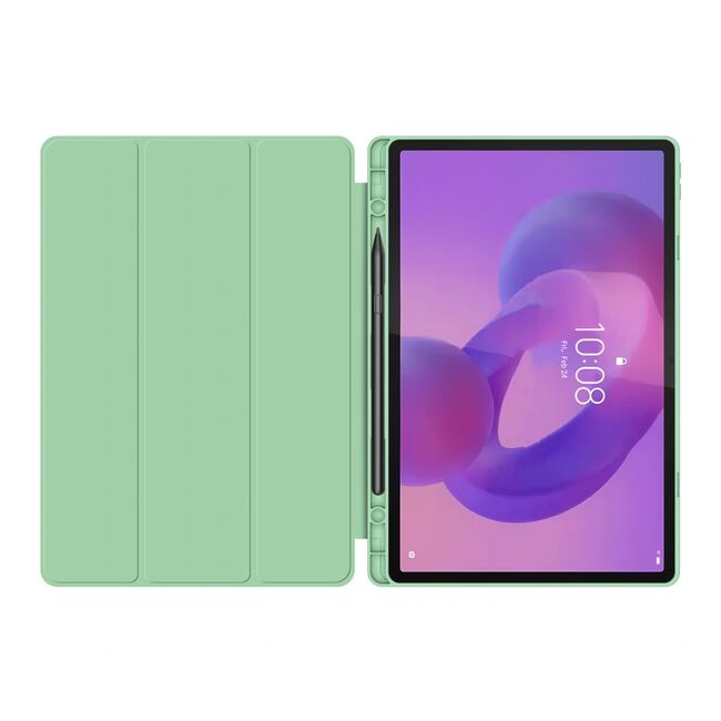 Husa pentru Lenovo Idea Tab Pro 12.7 inch cu functie wake-up/sleep si compartiment pentru stylus, tip stand - verde