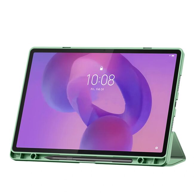 Husa pentru Lenovo Idea Tab Pro 12.7 inch cu functie wake-up/sleep si compartiment pentru stylus, tip stand - verde