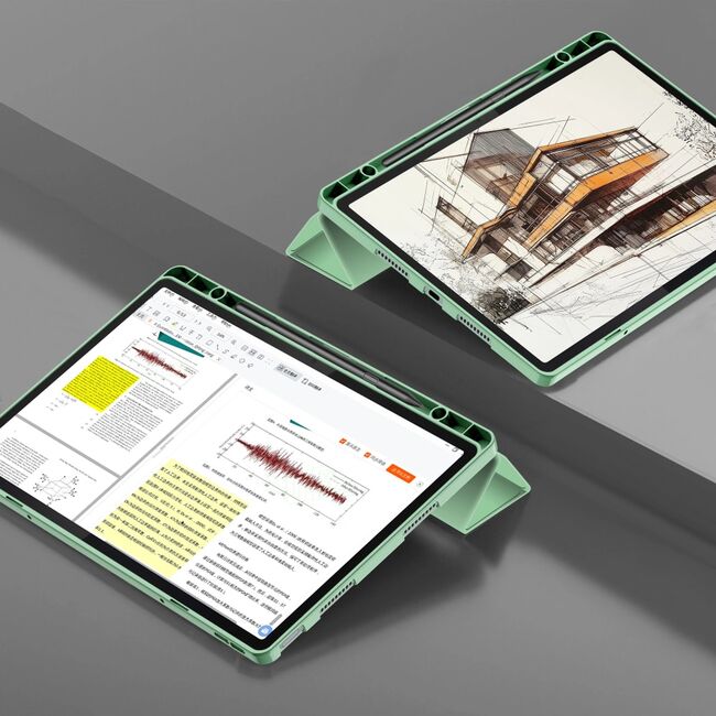 Husa pentru Lenovo Idea Tab Pro 12.7 inch cu functie wake-up/sleep si compartiment pentru stylus, tip stand - verde