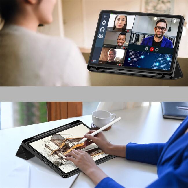 Husa pentru Lenovo Tab 10.1 2025 TB311 Soft Shell cu functie wake-up/sleep si compartiment pentru stylus, tip stand - Negru