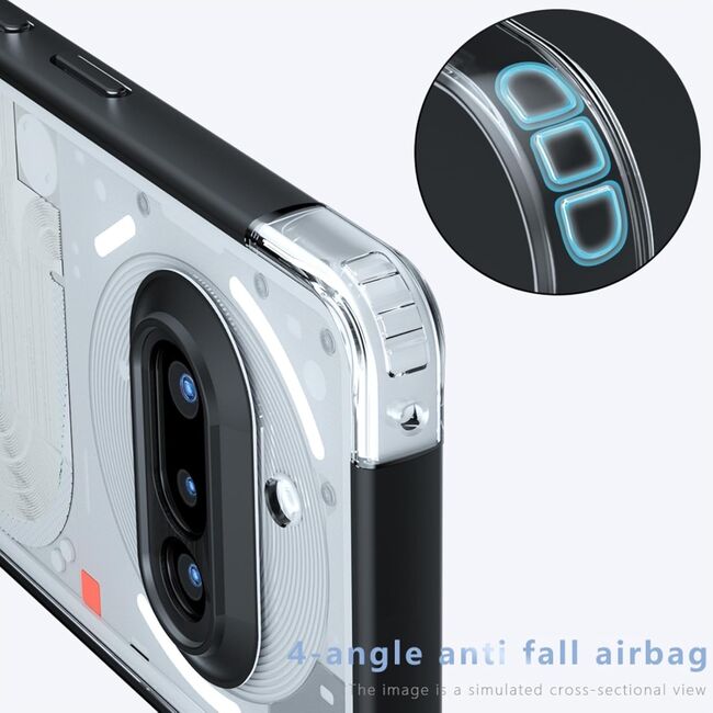 Husa pentru Nothing Phone (3a) cu protectie lentile, Anti-Scratch, Anti-Fingerprint, Anti-Oil, Never-Yellow, transparent / negru
