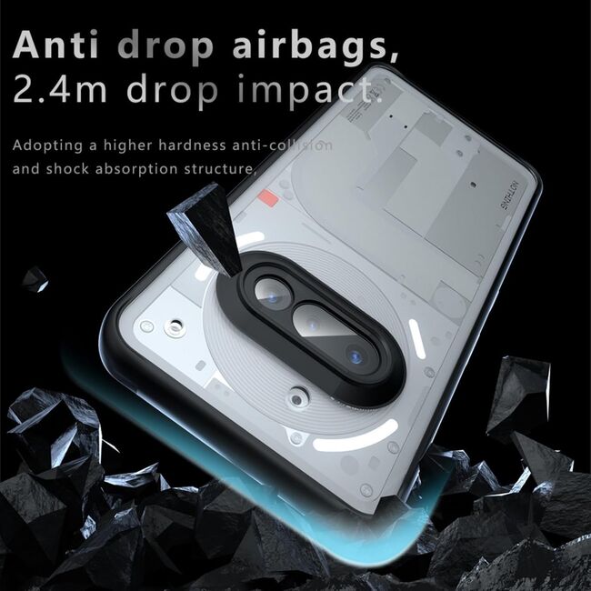 Husa pentru Nothing Phone (3a) cu protectie lentile, Anti-Scratch, Anti-Fingerprint, Anti-Oil, Never-Yellow, transparent / negru