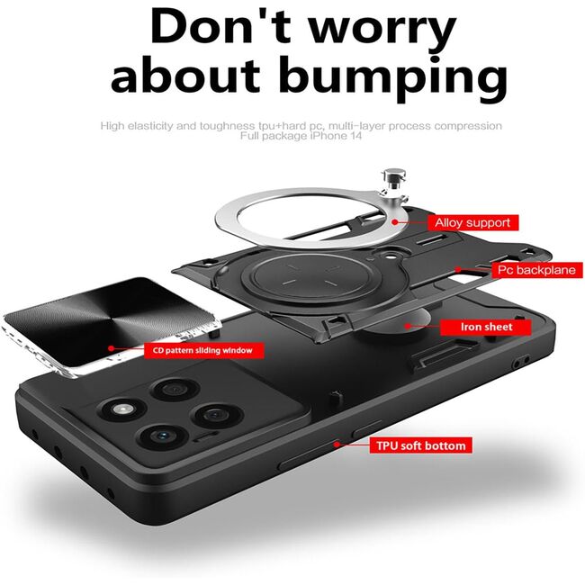 Husa pentru  Honor X8c cu protecție pentru cameră și suport magnetic integrat Ring Shockproof, Roz