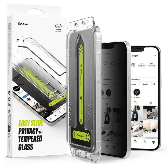 [Pachet 2x] Folie sticla iPhone 16e Ringke Easy Slide Privacy Tempered Glass, negru