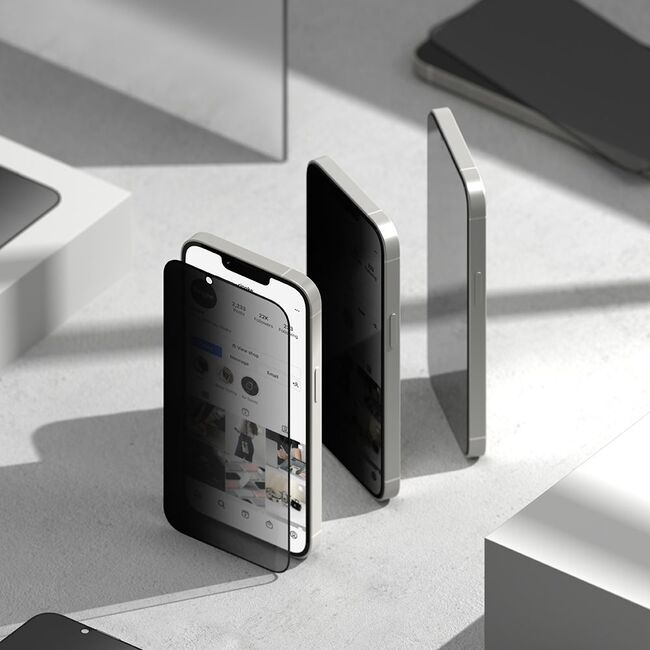 [Pachet 2x] Folie sticla iPhone 16e Ringke Easy Slide Privacy Tempered Glass, negru