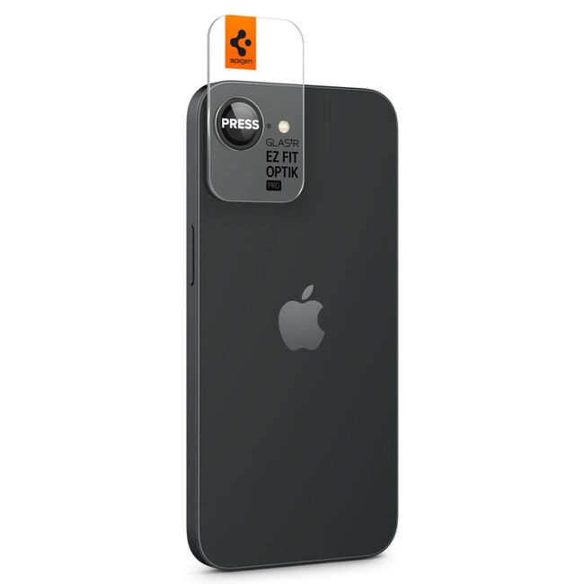 [Pachet 2x] Folie sticla camera iPhone 16e Spigen Glas.tR Optik EZ Fit Pro, negru
