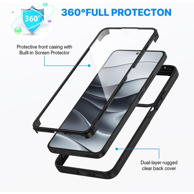 Set 360: Husa cu folie integrata pentru  Xiaomi Redmi Note 14 4G Protectie 360 fata / spate - Mov