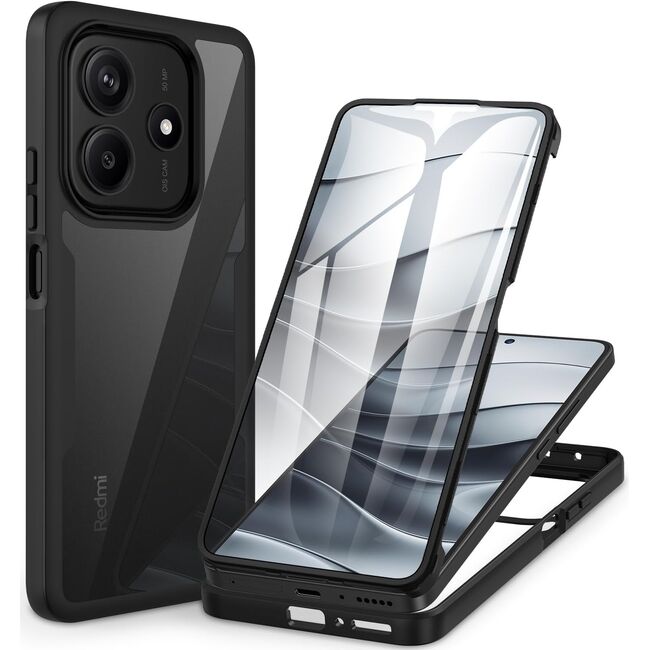 Set 360: Husa cu folie integrata pentru  Xiaomi Redmi Note 14 4G Protectie 360 fata / spate - Negru