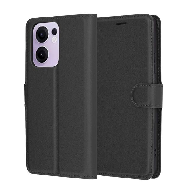 Husa pentru  Oppo Reno 13F, 13FS 4G, 5G tip carte cu inchidere magnetica, compartimente pentru carduri si functie stand, Negru