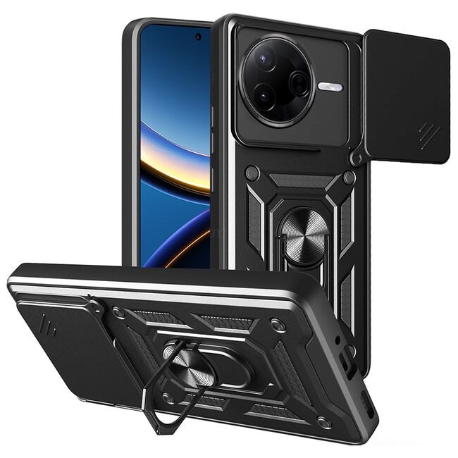 Husa pentru  Poco F7 Pro Ring Armor Kickstand Tough Rugged Cover cu protectie camera, Negru