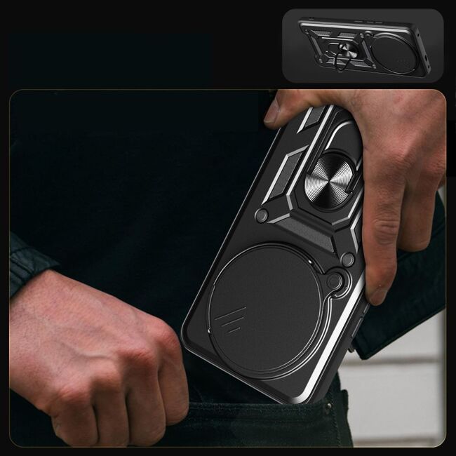 Husa pentru  Poco F7 Pro Ring Armor Kickstand Tough Rugged Cover cu protectie camera, Negru