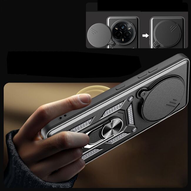 Husa pentru  Realme 14 Pro 5G Ring Armor Kickstand Tough Rugged Cover cu protectie camera, Negru royal
