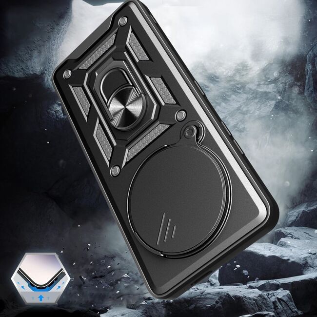 Husa pentru  Realme 14 Pro 5G Ring Armor Kickstand Tough Rugged Cover cu protectie camera, Negru royal