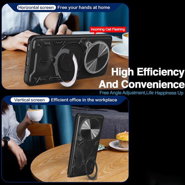 Husa pentru  Realme 14 Pro 5G cu protecție pentru cameră și suport magnetic integrat Ring Shockproof, Negru darth vader