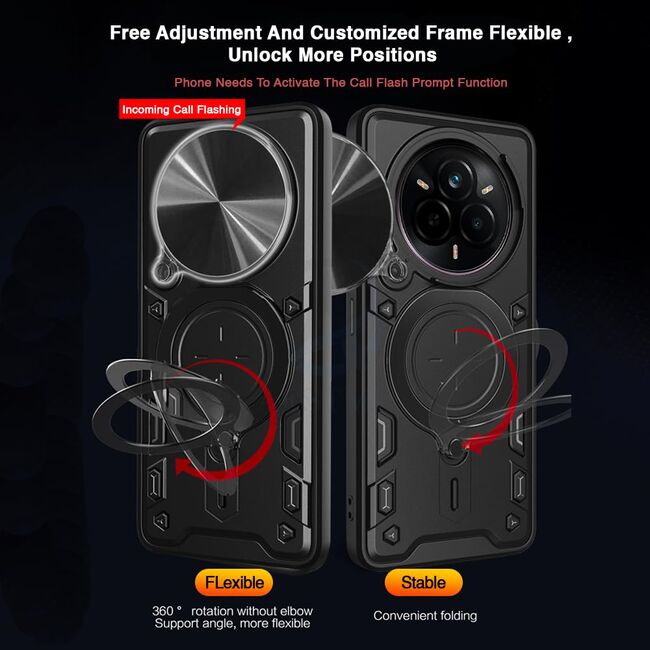 Husa pentru  Realme 14 Pro 5G cu protecție pentru cameră și suport magnetic integrat Ring Shockproof, Negru darth vader