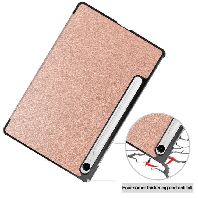 Husa pentru Samsung Galaxy Tab S10 FE 10.9 inch tip stand functie sleep/wake-up, protectie 360 - Rose Gold